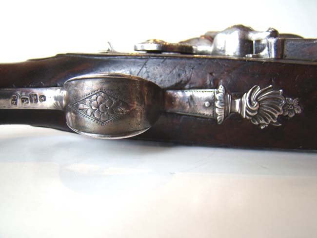 A Revolutionary War period silver mounted brass barreled flintlock Naval officer's pistol — image 7